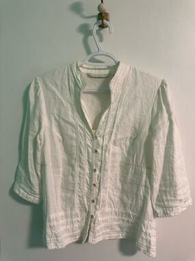 Women's White Button-Front 100% Linen Top